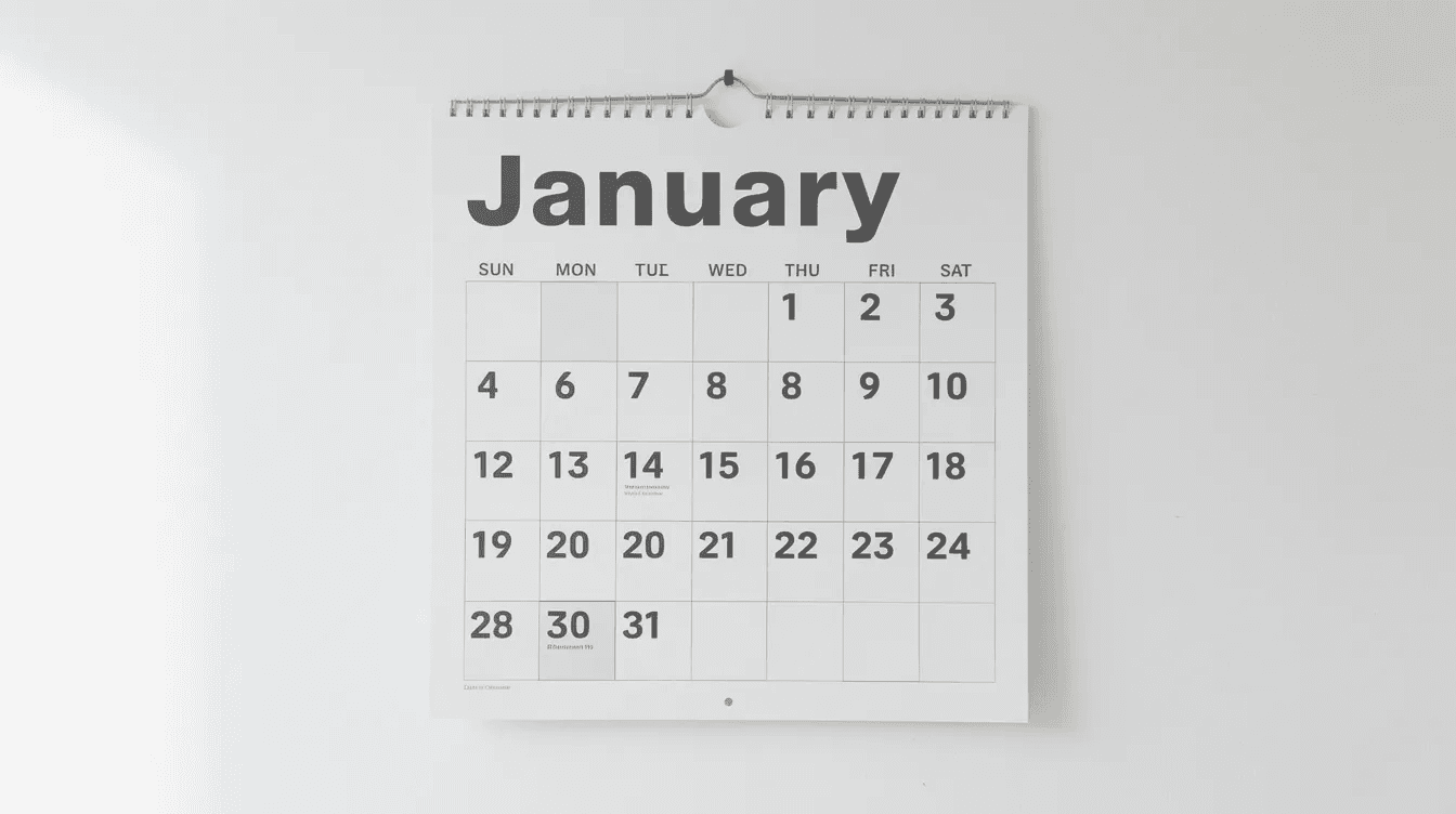 The image features a monthly wall calendar with visible dates, providing a quick overview of the current month. Each date is clearly marked, allowing for easy tracking of daily and weekly notes, tasks, and upcoming meetings.