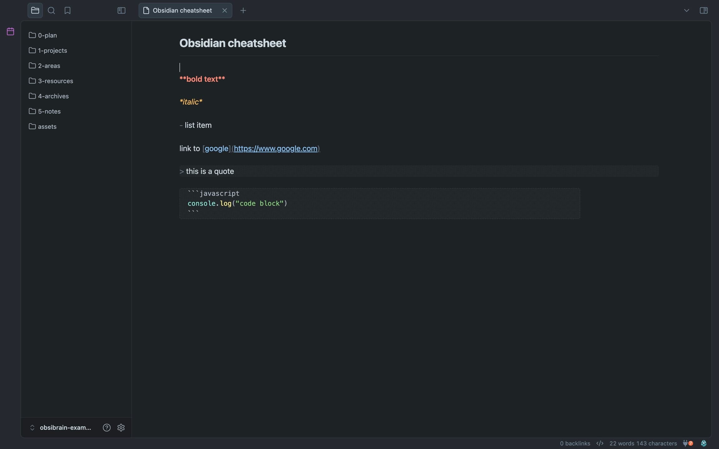 Obsidian cheatsheet