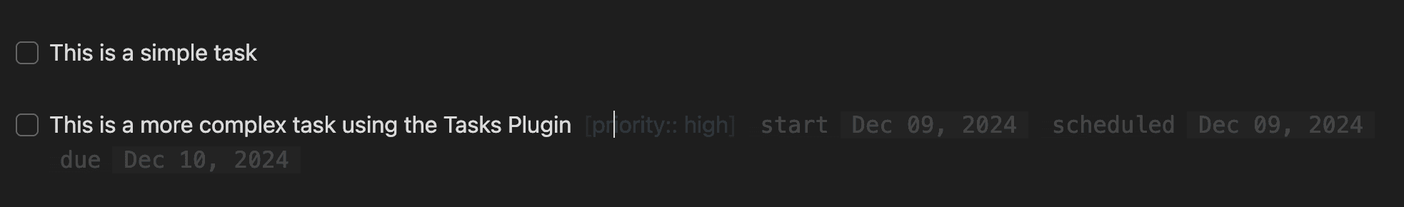 A complete task setup in Obsidian