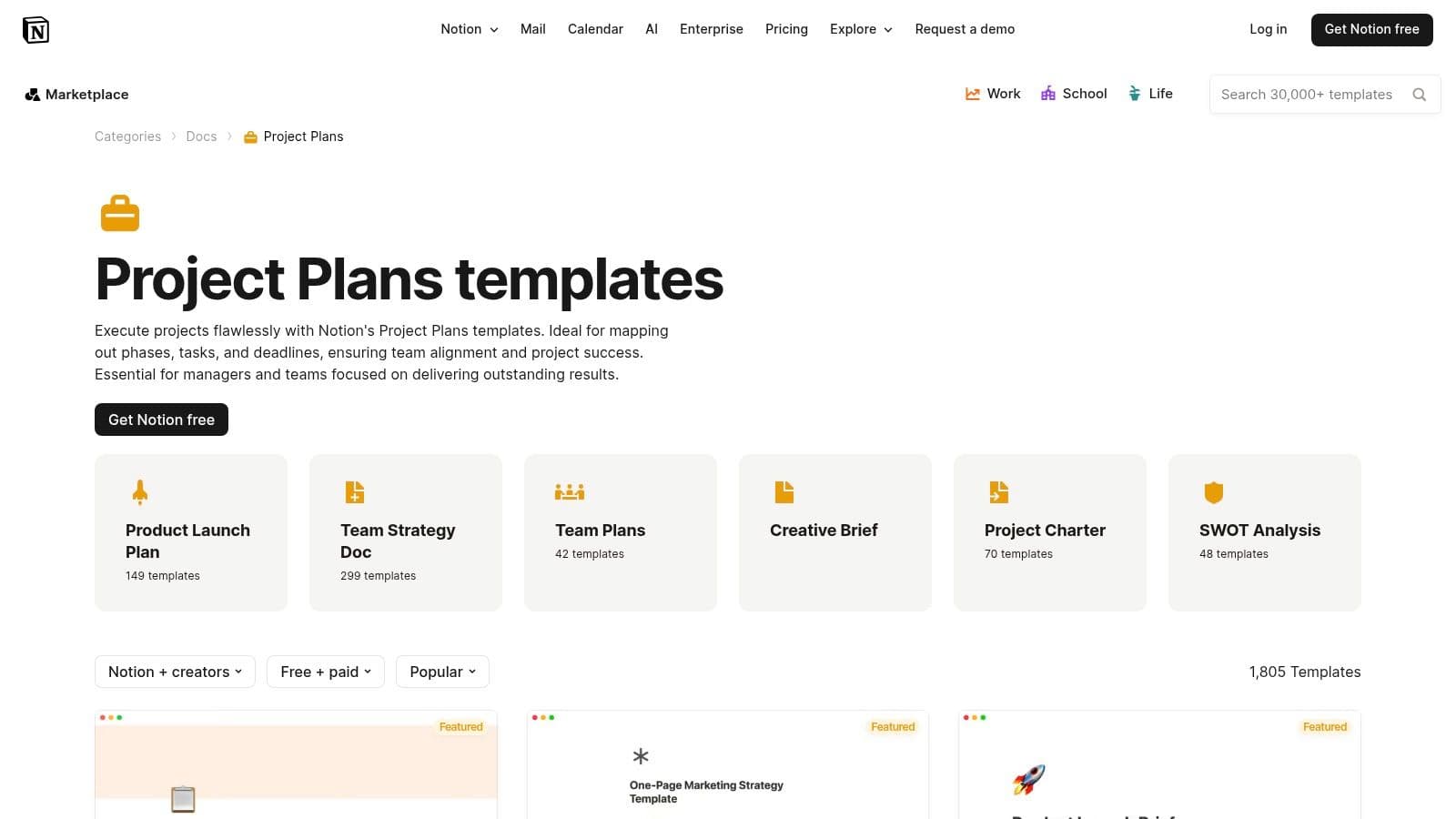 Notion Template Gallery (Project Plans)
